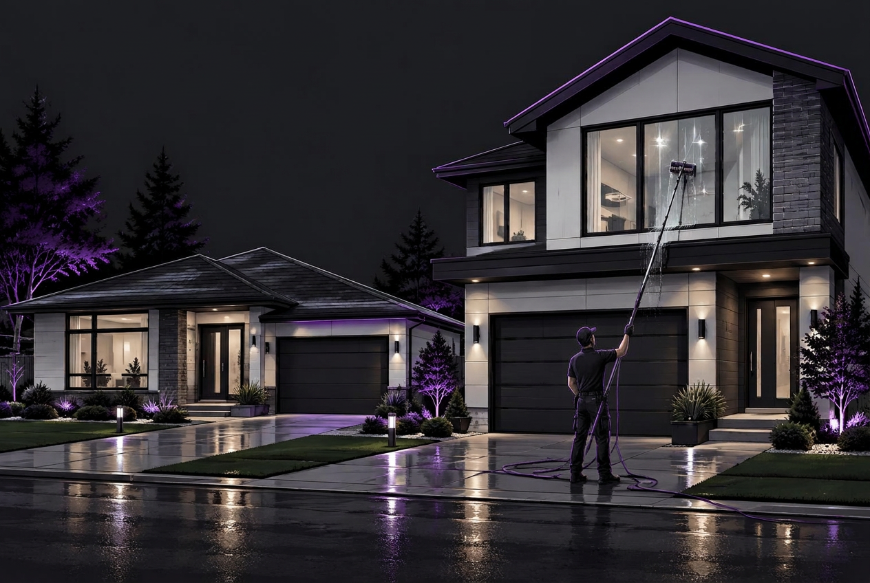 Illustration of exterior window cleaning on one- and two-storey homes